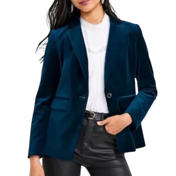 LOFT Plus Teal Velvet Blazer Women's 20 Single Button Notched Collar Lined - Picture 1 of 8